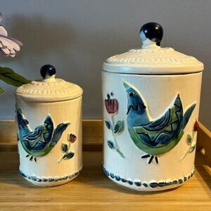 Rare lefton Bluebird Ceramic canisters with lids Vintage ***READ ***